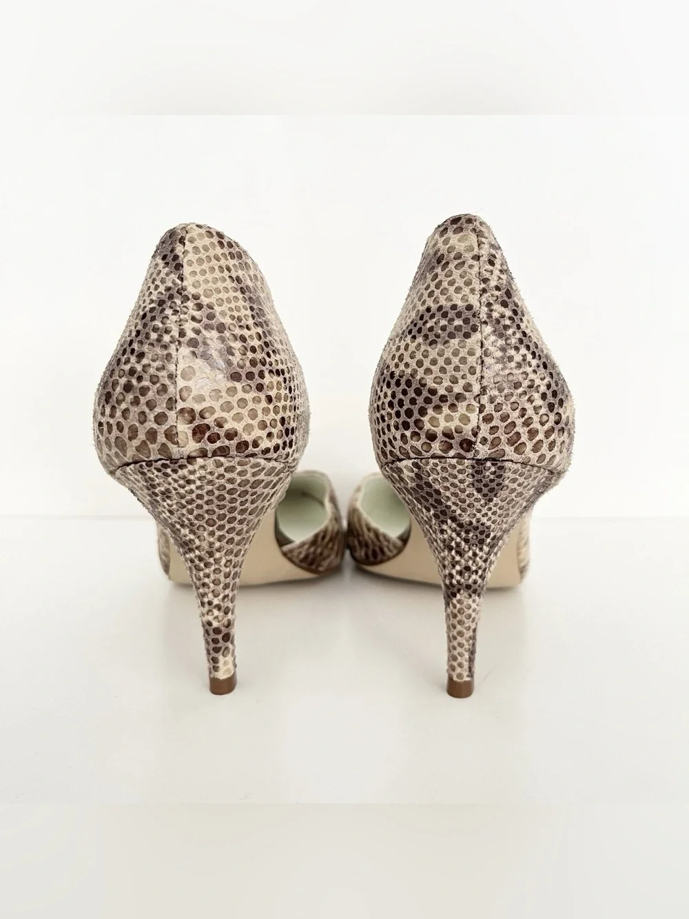 Anne Klein Beige Snake-Print Pointed-Toe Pumps